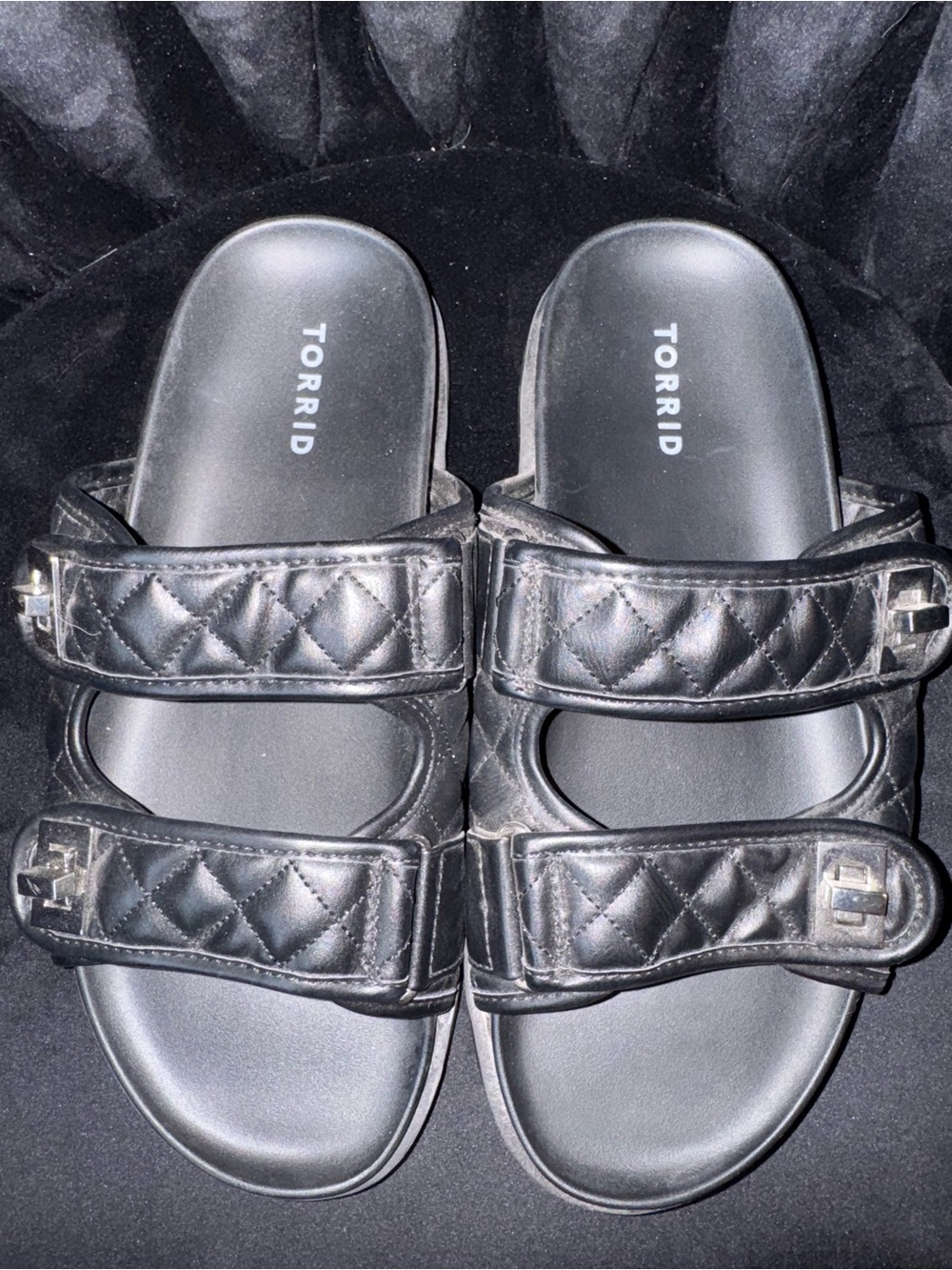 torrid Black Quilted Double-Strap Slide Sandals